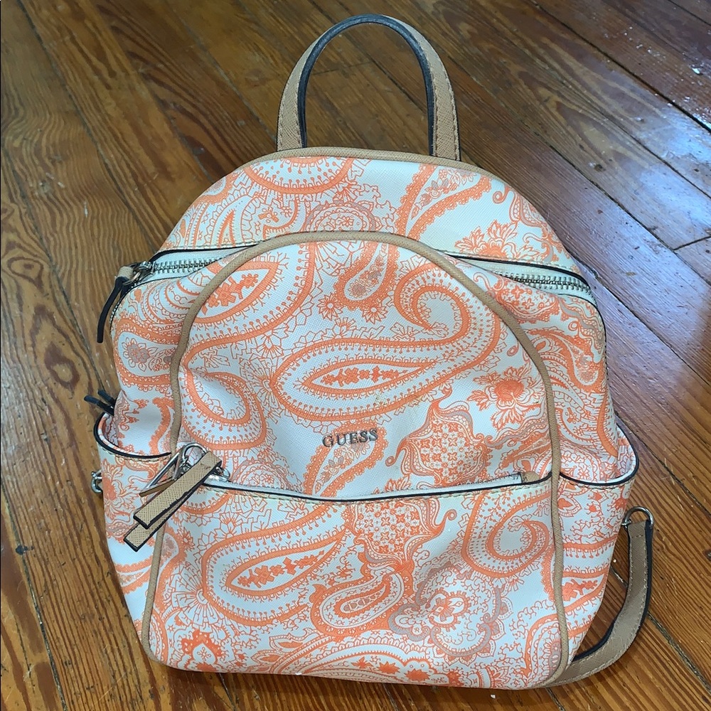 Guess Orange Paisley Print Mini Backpack